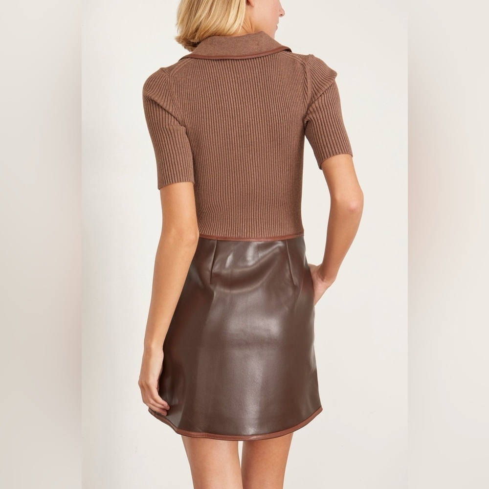 Jonathan Simkhai Ettalyn Mini Dress Chocolate Brown Leather Womens size small - Picture 3 of 10